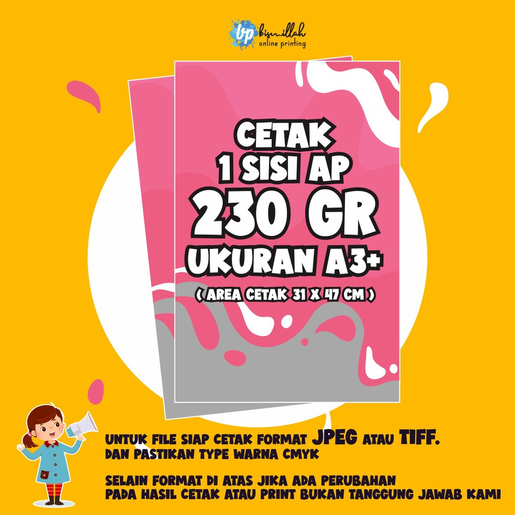 

Cetak Art Paper 230gr uk. A3+ 1sisi