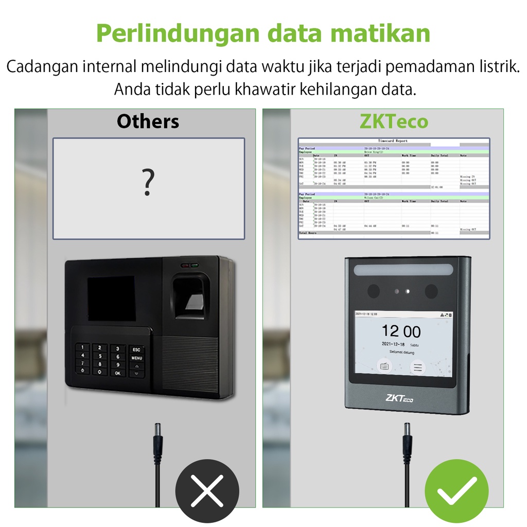 ZKTeco Mesin Absensi Sidik Jari pengenalan wajah notifikasi LINE, Bahasa Indonesia lembar excel SSR  -Eface 10