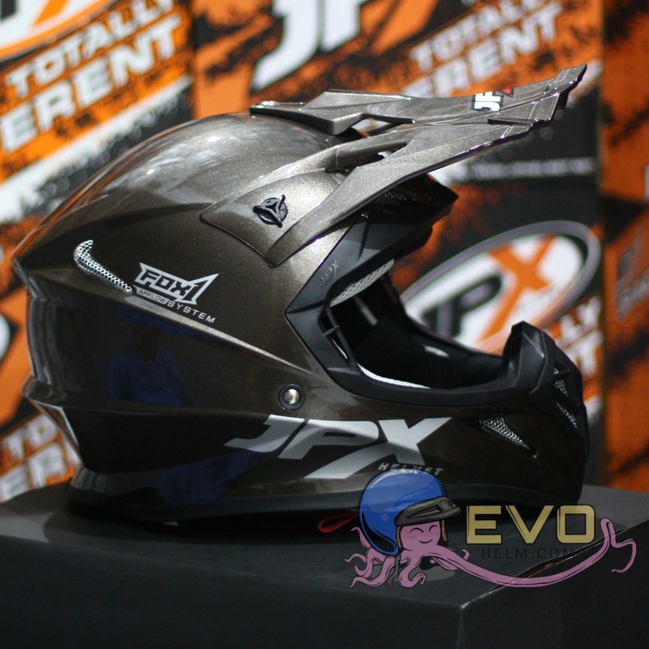 HELM JPX CROSS_SOLID - GUNMETAL GLOSS / SILVER  + GOOGLE SNAIL (ONGKIR 2 KG) HELM JPX TERBARU