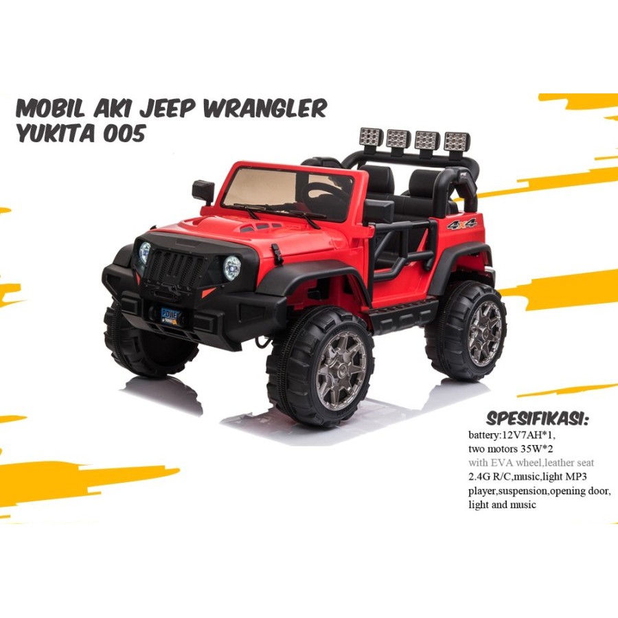 Mobil Aki Mainan Anak Remote Control Jeep Wrangler Yukita 005 Non Paint Rubicon 12V7AH Garansi SNI-Merah