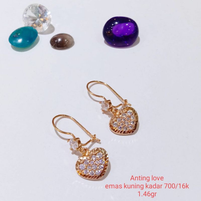 ANTING GANTUNG LOVE EMAS KUNING KADAR 700/16K 1.46 GR
