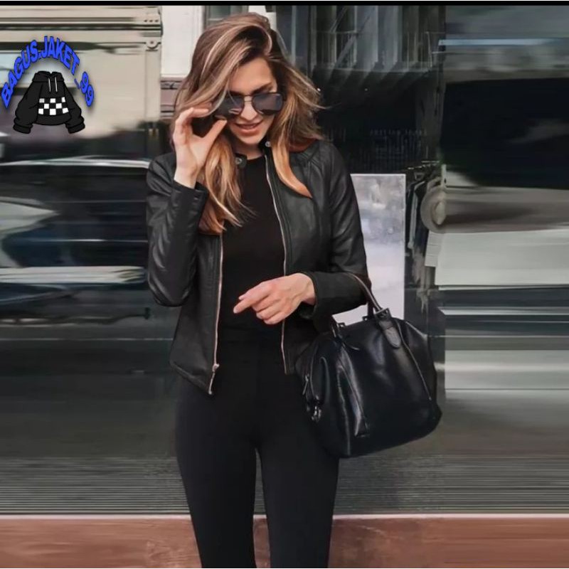jaket kulit wanita/lengan pajang