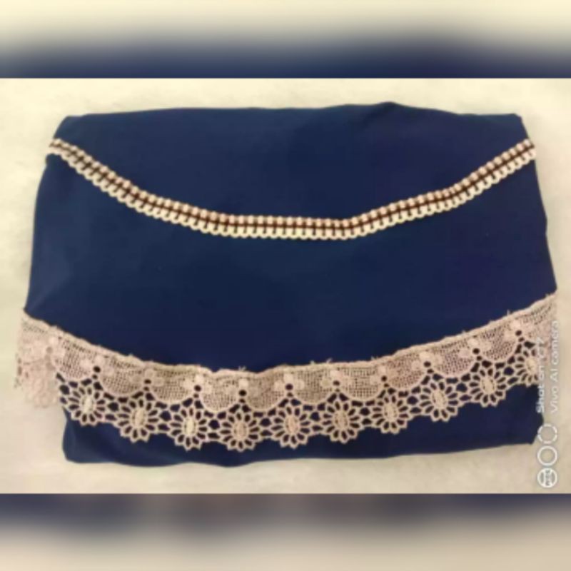 Hijab / Jilbab / Kerudung / Bergo / Khimar Instan Jersey Serut Renda List / Renda Serut Renda List Model Bergo Terbaru Termurah,Terjangkau dan Terlaris 2021/ Kerudung Wanita/ Muslimah Hijab-Navy Blue