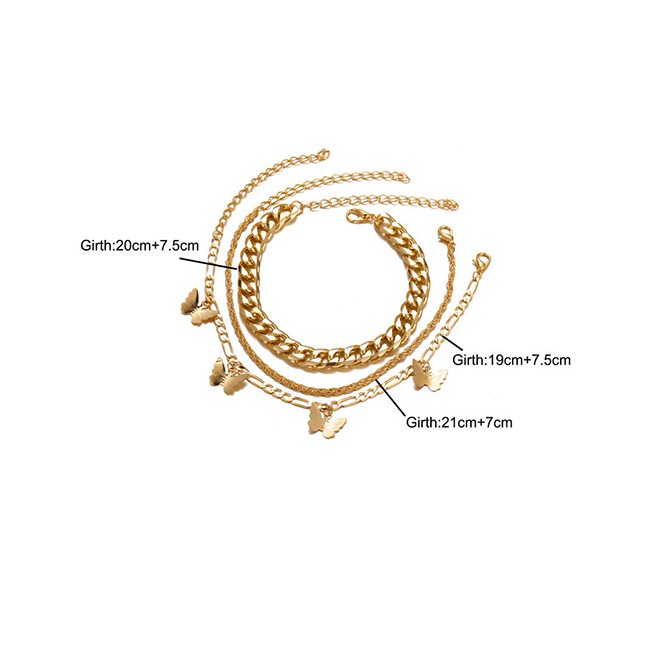 LRC Gelang Kaki Fashion Golden Butterfly Thick Chain Alloy Multilayer Anklet K76570