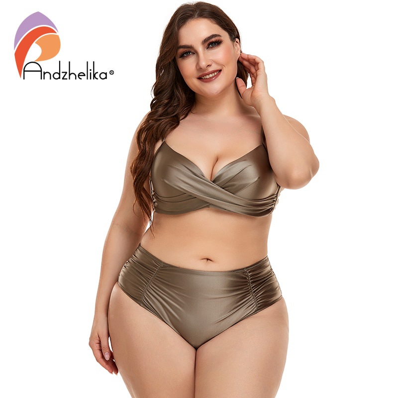 PREORDER Andzhelika High Waist Bikinis Women Swimwear Summer Solid color high-grade fabric bikini Se