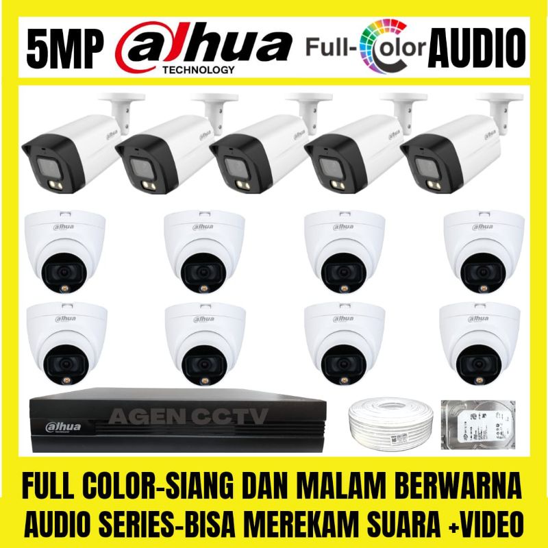 PAKET CCTV DAHUA FULL COLOR 5MP 16 CHANNEL 13 KAMERA AUDIO SERIES COLORVU