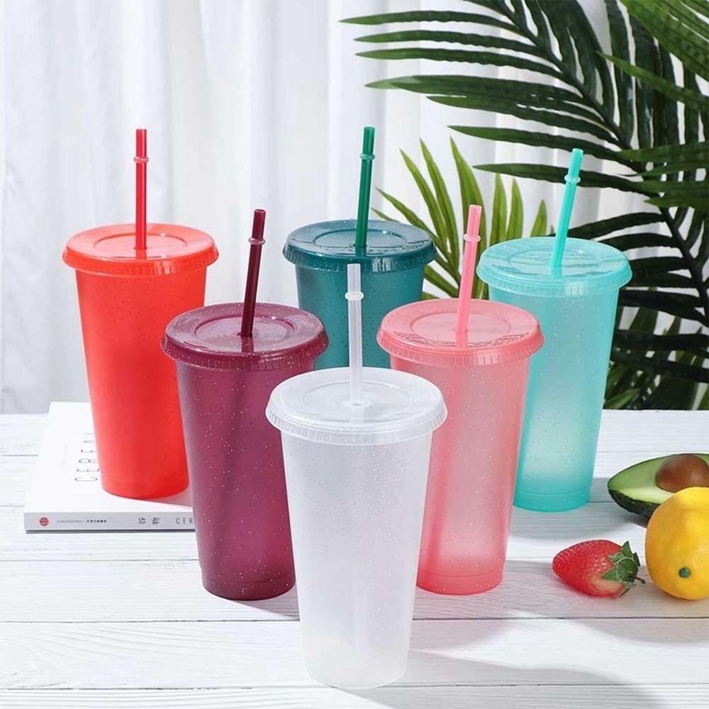 Quinton Straw Drinking Cup Wide Mouth Pilihan Multi Warna Peralatan Minum Reusable Yang Dipersonalisasi Dengan Sedotan, Botol Air Bubuk Flash Tutup