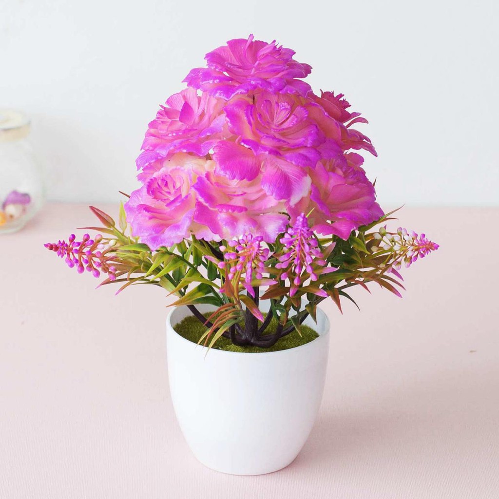 NFS616 Bunga plastik / pajangan bunga Artificial / motif Rose  Vas Bulat-2