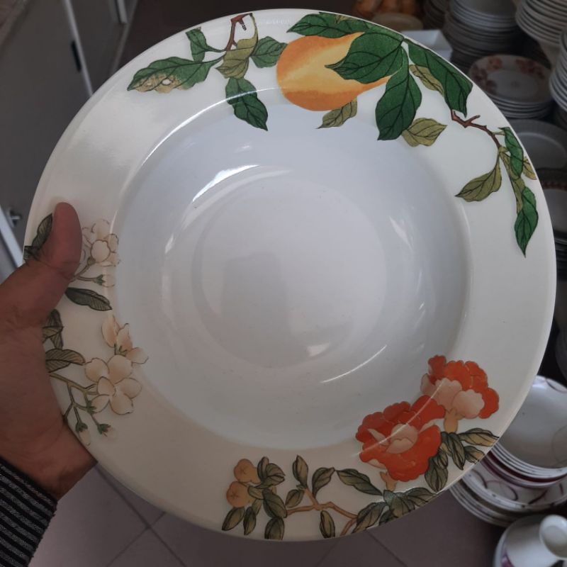 SOUP PLATE PIRING MAKAN PIRING CEKUNG KERAMIK SANGO MOTIF BUAH BUNGA KEBUN GARDEN FLOWER HIAS DEKOR