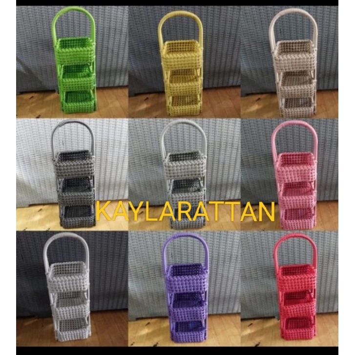 keranjang bumbu kotak susun 3 rotan sinteti