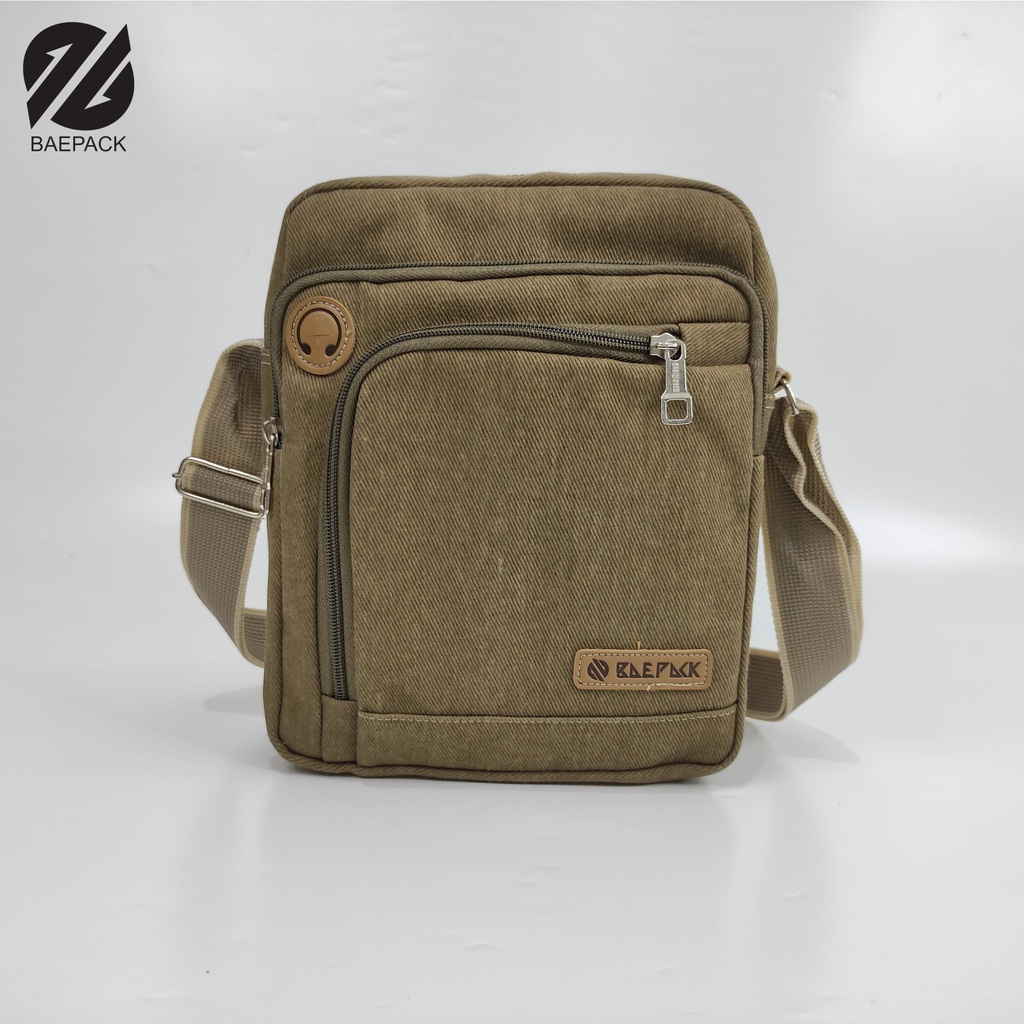 Tas Selempang Kanvas Cowok Dengan Lubang Headset Argo Khaki Original Baepack / Tas Bahu Pria / Tas Canvas Terbaik Produsen Bandung