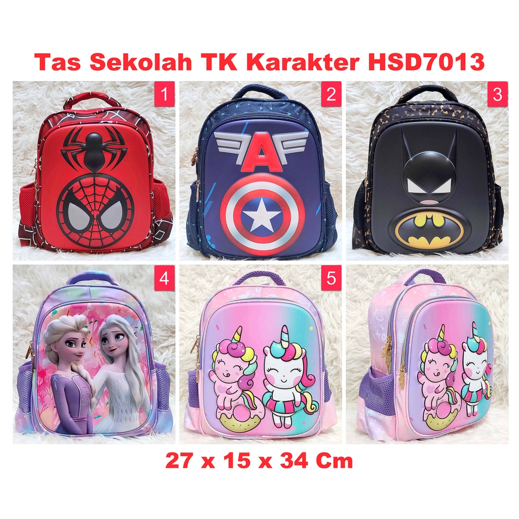 Tas Ransel Sekolah Anak TK Karakter Spiderman Frozen Unicorn HSD7013 toko-asemka