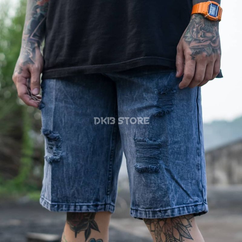 CELANA PENDEK PRIA JEANS SOBEK ORIGINAL GEFALIANO SIZE 28-33