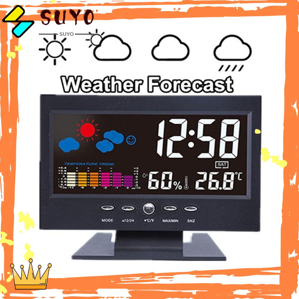 Suyo Jam Alarm Digital Dengan Lampu LED + Kalender + Cuaca Untuk Indoor / Outdoor