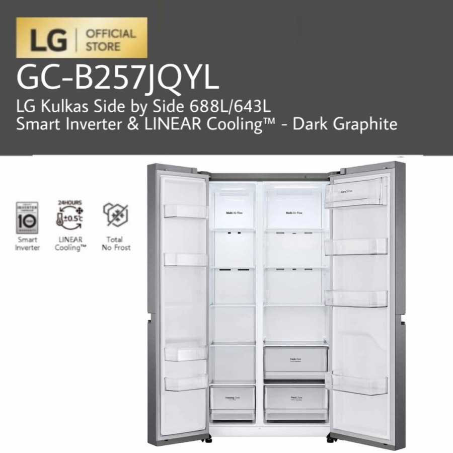 LG GC-B257JQYL / GCB257JQYL Kulkas Side by Side 688L Smart Inverter