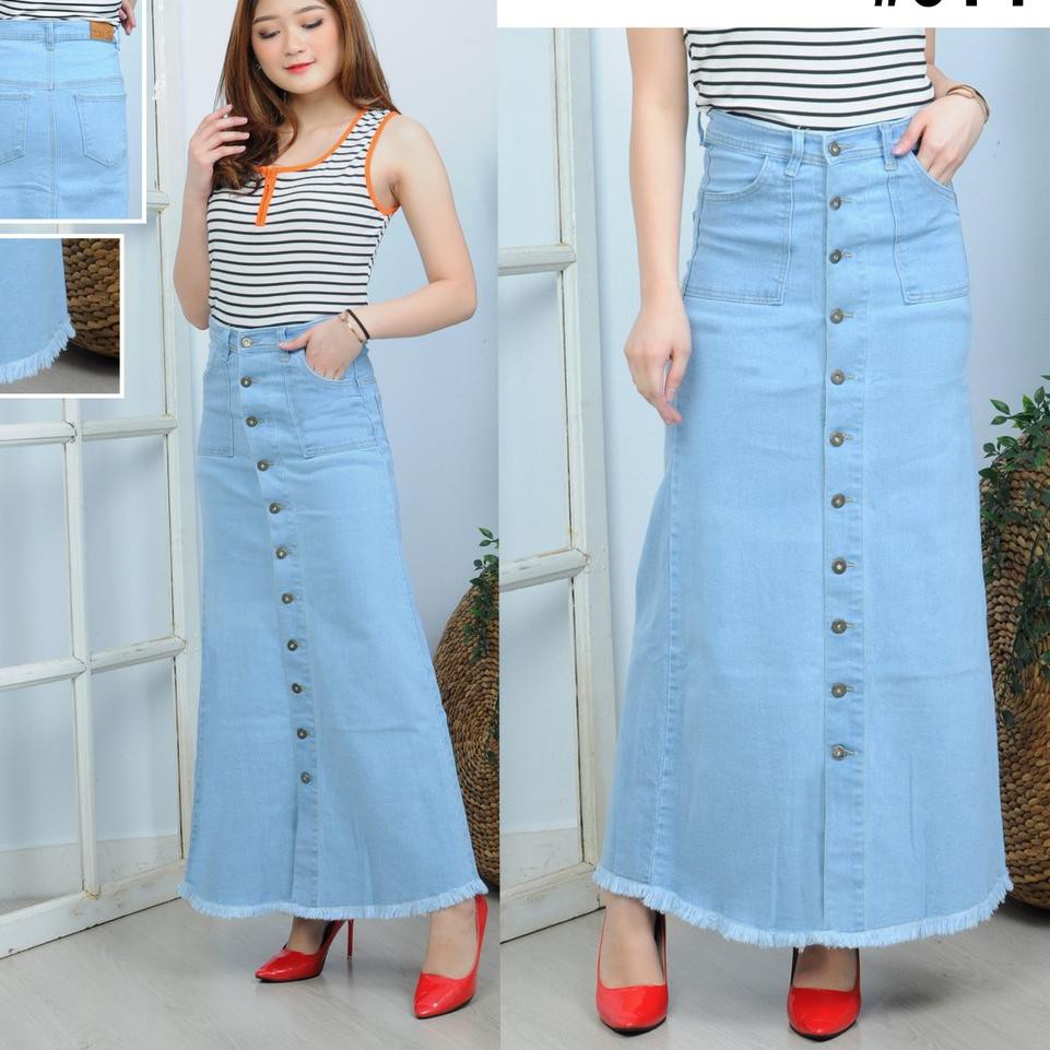Rok Panjang Jeans Rawis / Rok Panjang Wanita / Rok Jeans Panjang / Rok Jeans Span /Rok Levis Panjang