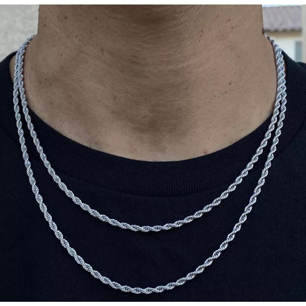 Kalung Pria Wanita Titanium Silver Asli Anti Karat Cowok Cewek Keren