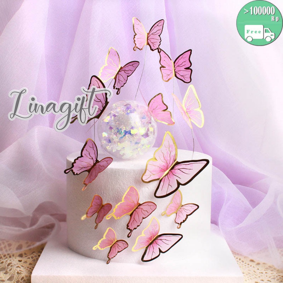 ( Set 5 Pc ) TOPPER CAKE BUTTERFLY / TOPER KUE KUPU - KUPU / HAPPY BIRTHDAY CAKE DECORATION SUPPLIES AESTHETIC / FLOWER WRAPPING / AKSESORIES BUKET BUNGA / RANGKAIAN BUNGA / ELEGANT VINTAGE CUTE CLASSIC BAGUS ESTETIK