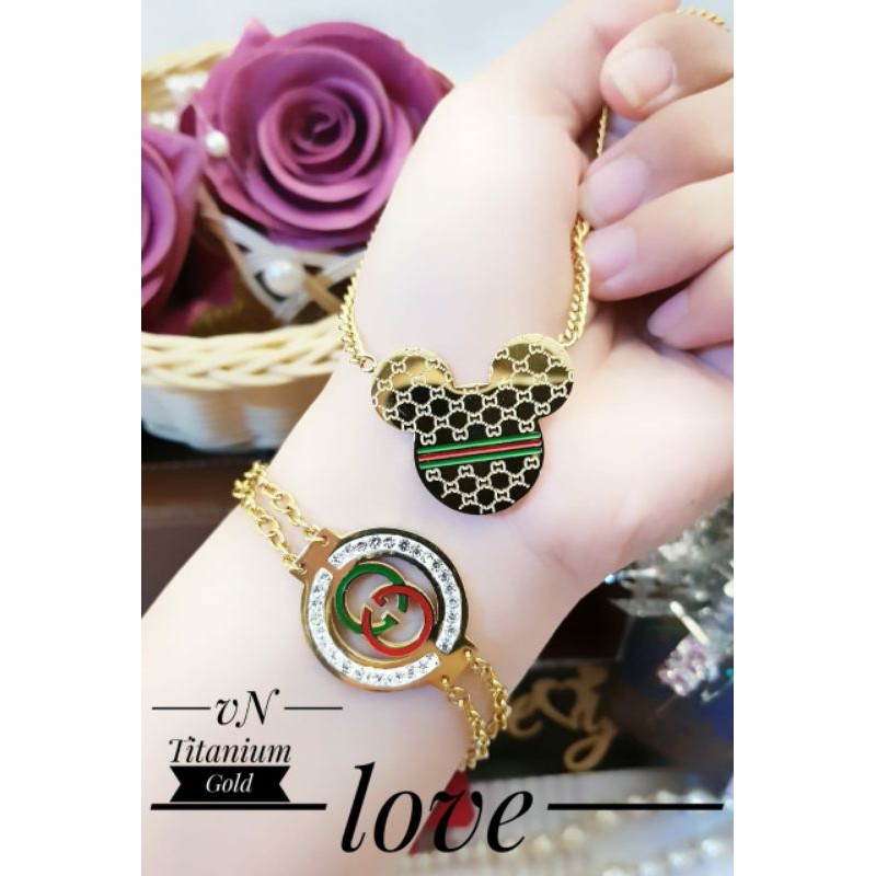 Set Titanium Gelang Cincin/Gelang/Kalung Guci*/Gold/Silver