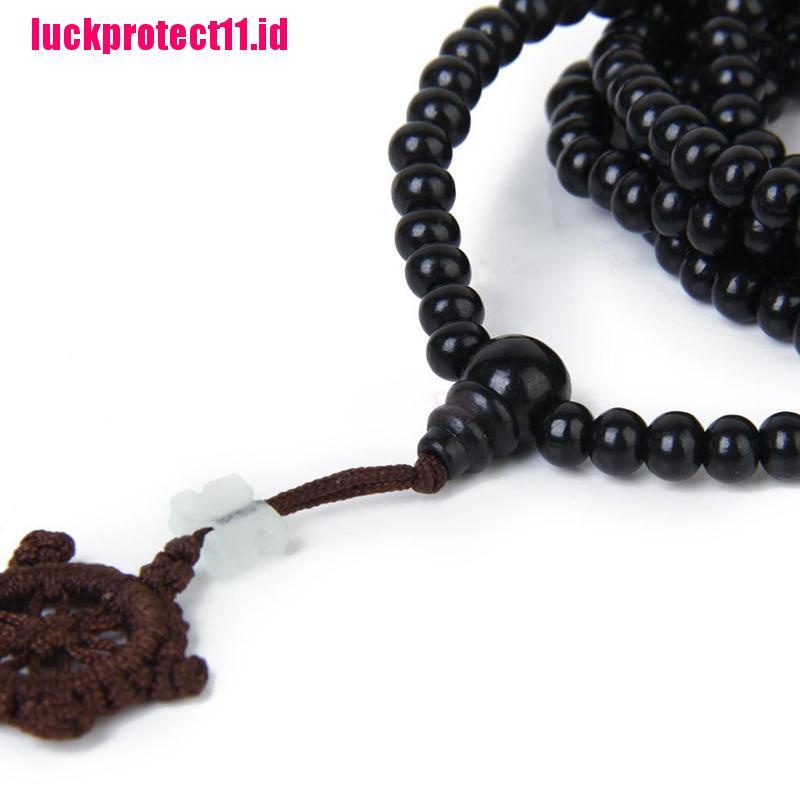 (LUCK) Gelang Tangan Mala Buddha Tibet 216 Manik-Manik Kayu Cendana Hitam Untuk Pria / Wanita