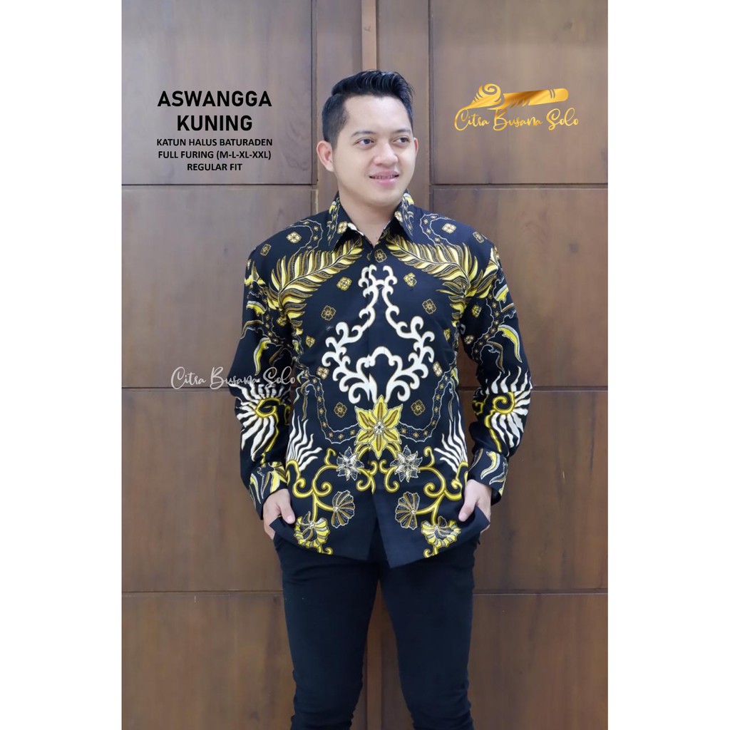 ASWANGGA KUNING Kemeja Batik Pria Full Furing Bahan Katun Halus Baturaden