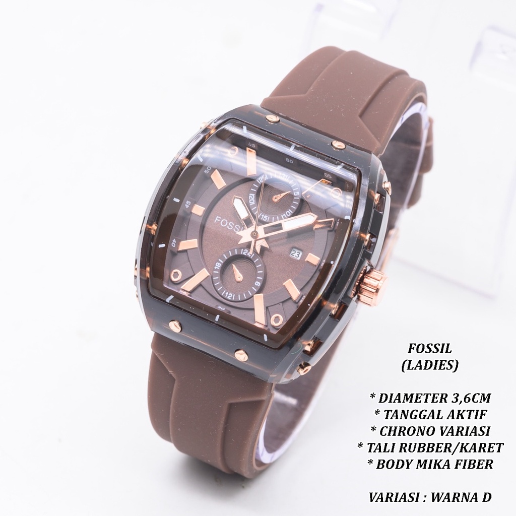 (BISA COD) JAM TANGAN WANITA F-049 FASHION TALI RUBBER BODY OVAL TANGGAL AKTIF CHRONO OFF