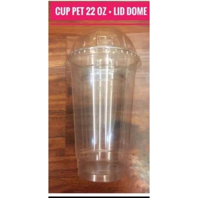 Gelas Plastik PET 22 oz dan Dome Lid Tutup Cembung Cup Minuman 50 pcs