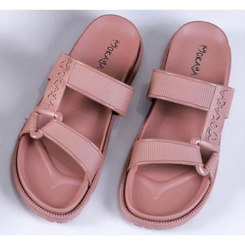 Sandal Slop Jelly Semi Gunung Sama Warna Ban Strip Mokaya Super Keren Cantik Elegant Casual Import Mokaya / Size 36-40 (2029-13/2029-B50)-Salem