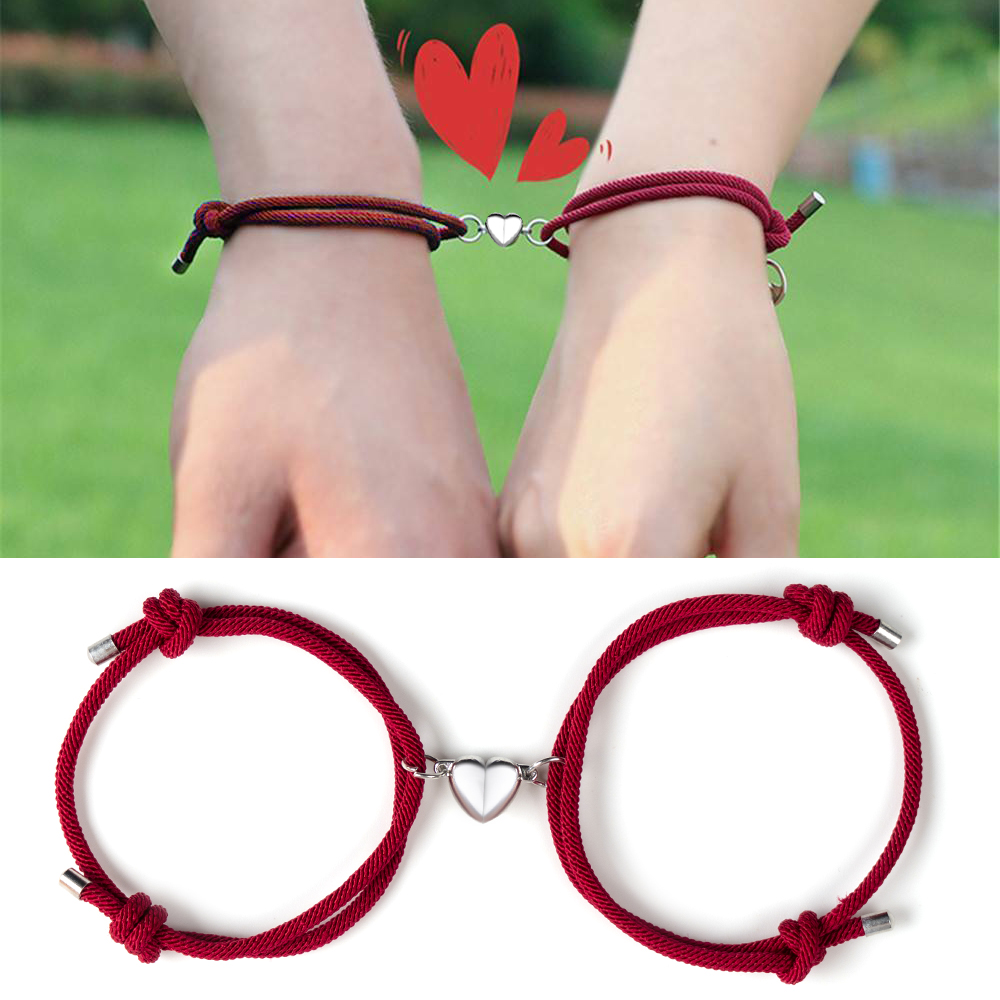 2Pcs Set Gelang Tali Magnet Pria Wanita Teman Pasangan Gadis Hitam Couple