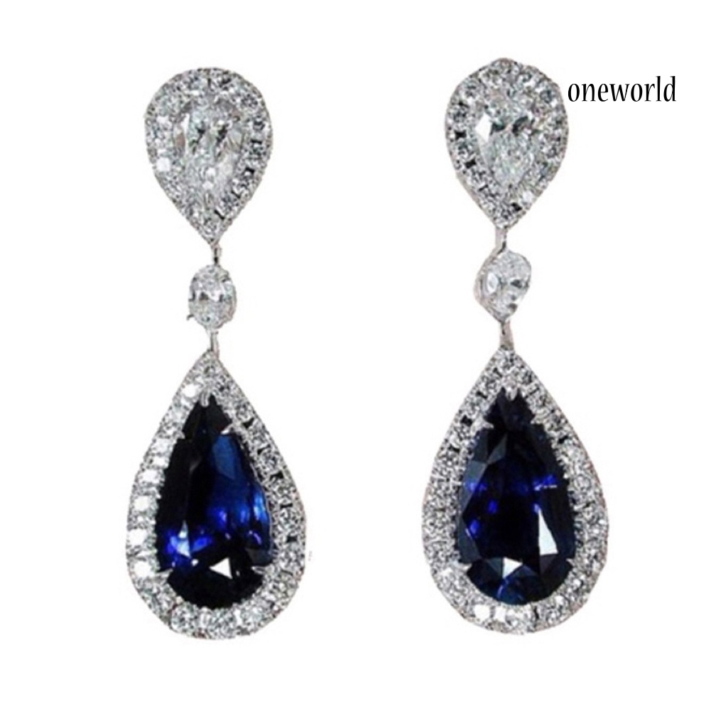 OW@ Fashion Round Teardrop Rhinestone Dangle Stud Earrings Bridal Party Jewelry Gift