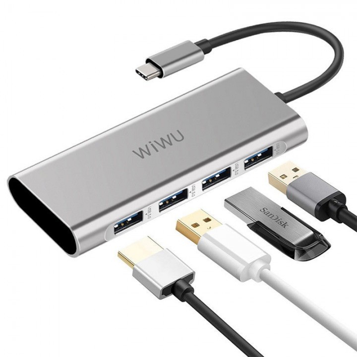 WIWU Apollo A440 4-in-1 Type-C to 4 USB 3.0 Ports Hub Adapter