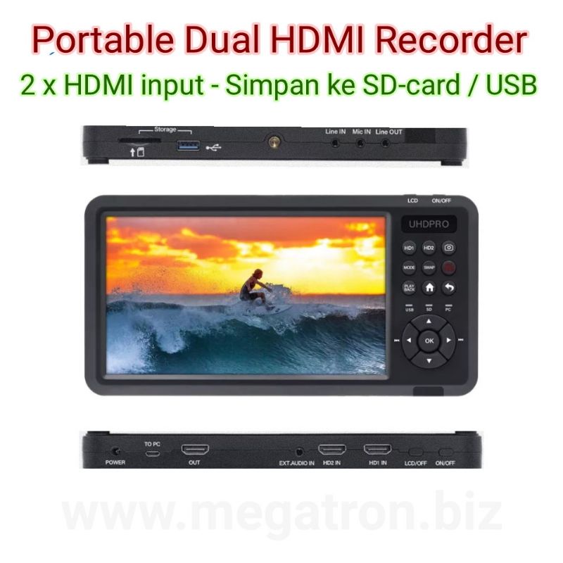 Portable HD Video Recorder & Capture (2 x HDMI input) - Support resolusi 4K - Rekam ke SD-card / USB - bisa PIP