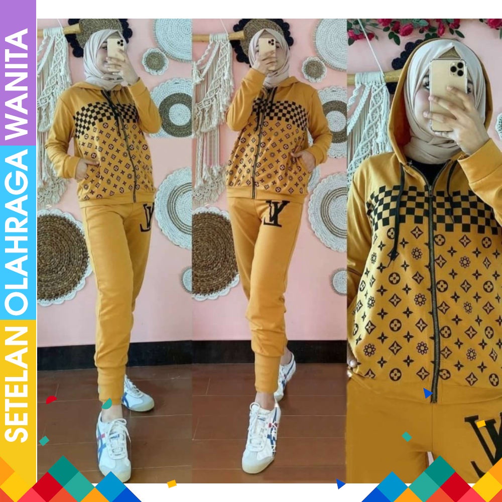 Baju Senam Setelan Zumba Aerobic Fitness Hijab Muslimah Loose Top Z Kuning Biru Setelan Baju Senam