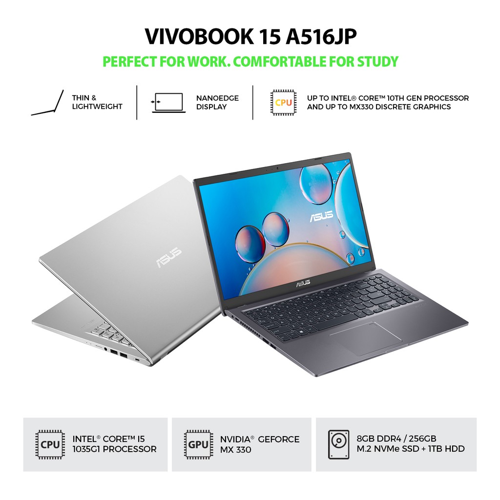Laptop Asus VivoBook 15 A516 A516JP (Intel® Core™ i5-1035G1/4GB+4GB/1TB HDD+256GB SSD/Win10