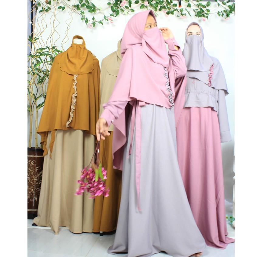 Gamis syari Set Cadar Itycrepe LALUNA Busana Muslim Wanita Syari Terkini Terlaris purdah niqob murah busui jumbo reseller dropshiper