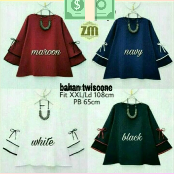 baju muslim wanita atasan blouse blus kemeja hem tunik jumbo bigsize - Biru Muda