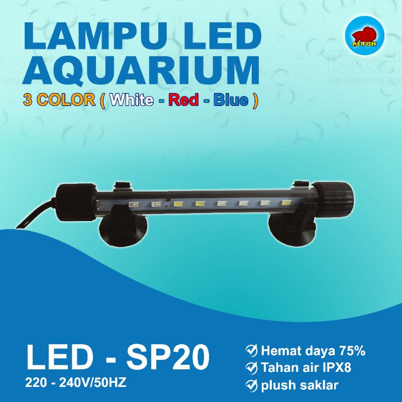 Lampu celup Aquarium LED 20cm merk random warna putih merah biru lampu aquascape