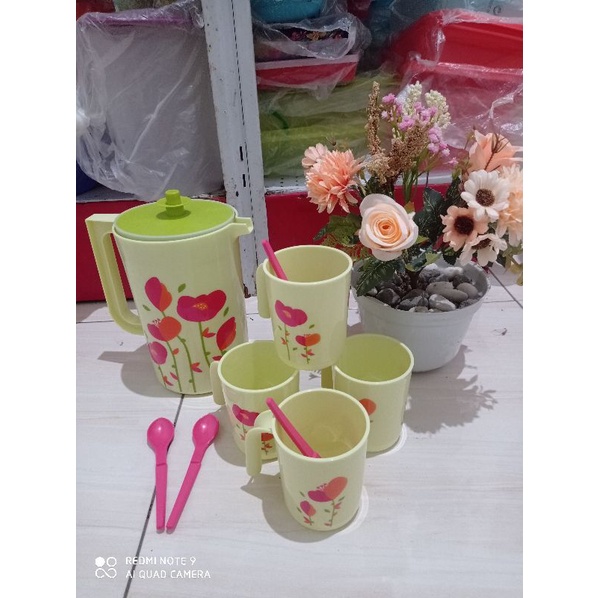 set flower pitcher tupperware/ teko dan gelas tupperware