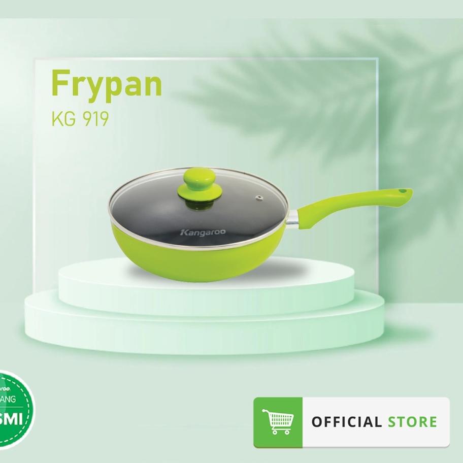 Promo - Kangaroo Frypan-Teflon-Wajan KG919 Dengan Tutup Kaca Diameter 24 cm ✓