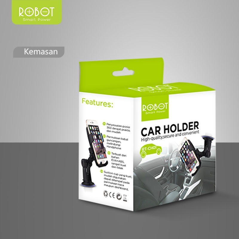 HANDPHONE CAR HOLDER MOUNT CAR DUDUKAN HP MOBIL ROBOT RT-CH01 - Hitam