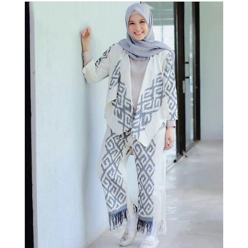 setelan tenun casual - setelan wanita blazer celana