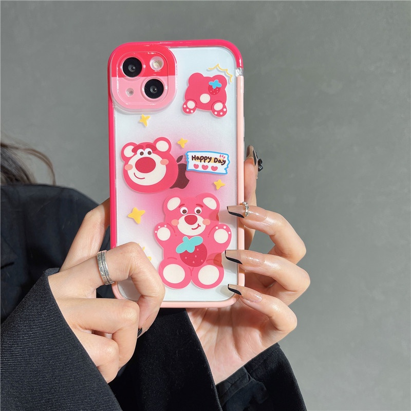 Casing iphone 13 12 11PROMAX X XS XR XSMAX shockproof Motif Strawberry Beruang Kelinci