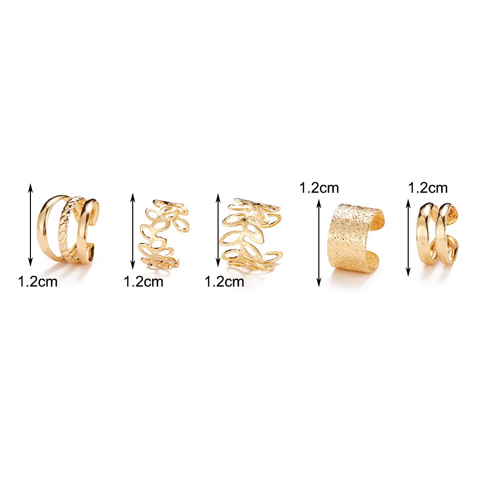 5 Pcs/set Creative Non-pierced Ear Bone Clips Golden Leaf Hollow Multi-layer Earrings C-shaped Ear Clips