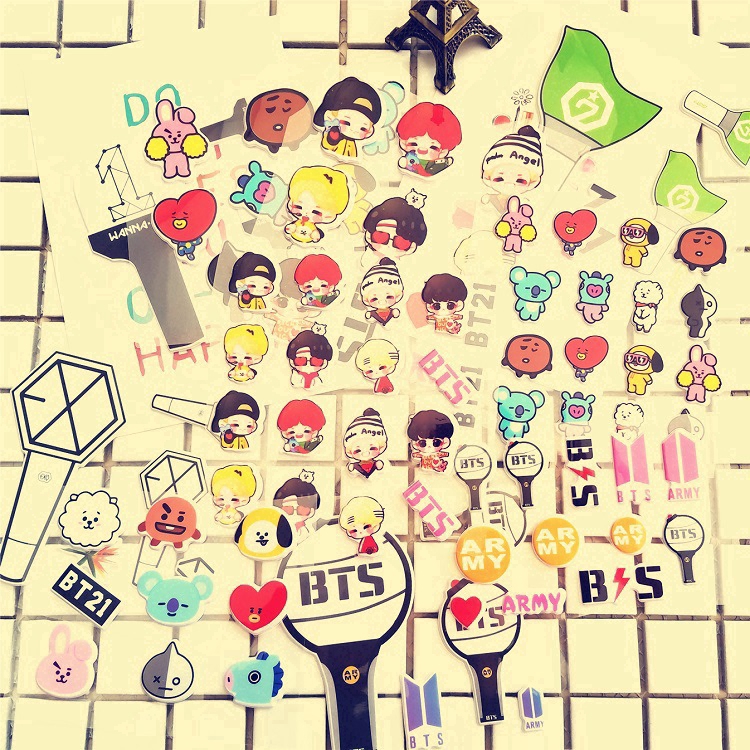 Bayar Di Tempat]BTS BT21 DIY Kartun stiker GOT7 EXO wanna salah