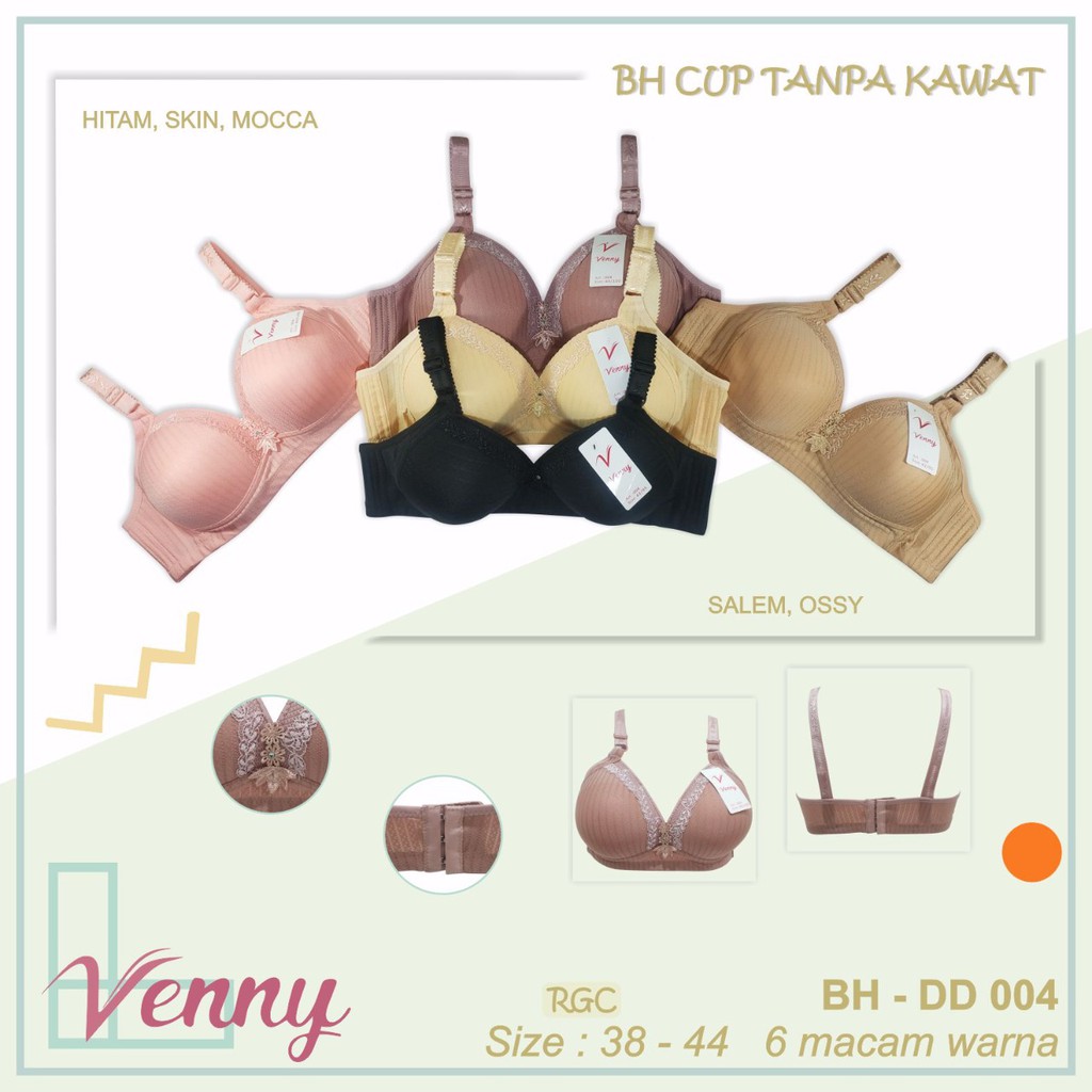 BRA VENNY DD 004 BIG CUP BUSA TANPA KAWAT SIZE 38 40 42 44 PAKAIAN DALAM WANITA BH MURAH
