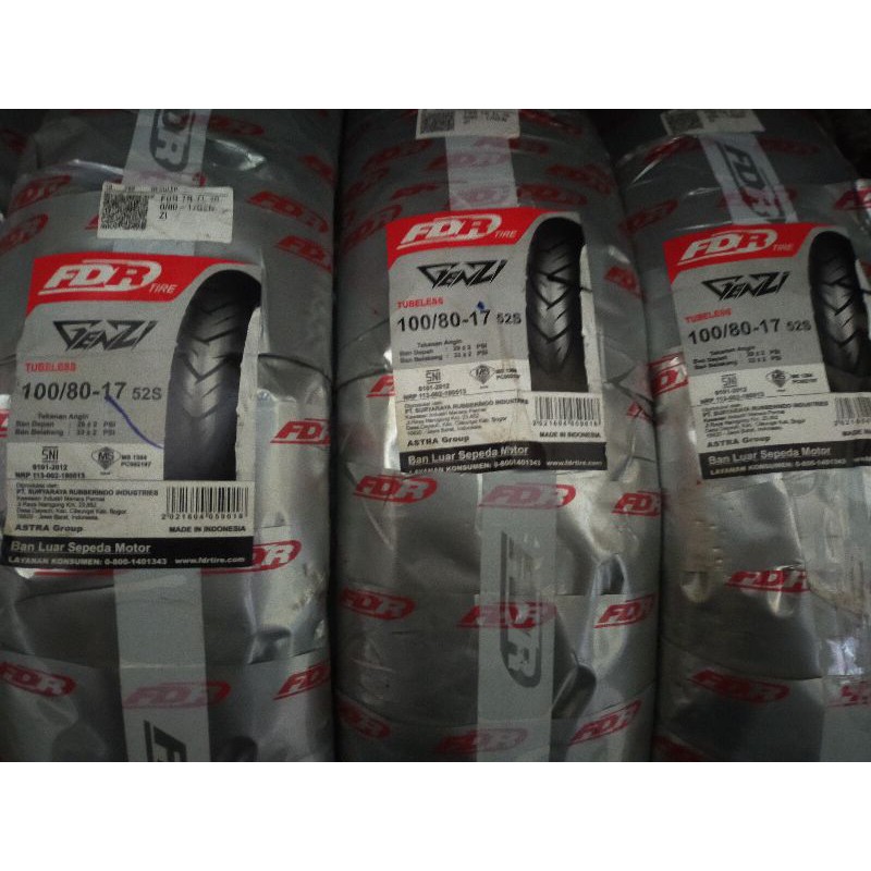 FDR BAN LUAR TYPE GENZI 100/80 RING 17 TUBELESS