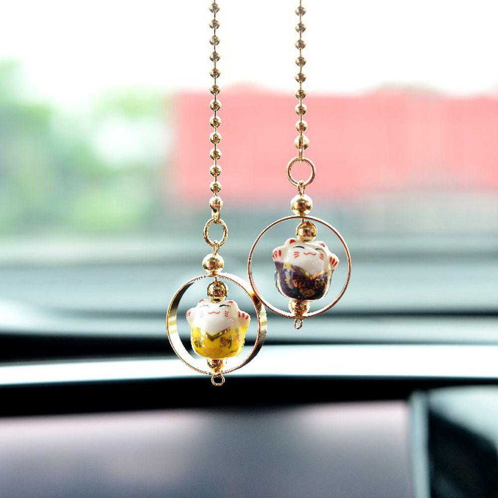 Agustinina Lucky Cat Car Pendant Lucu Kreatif Aksesoris Mobil Hiasan Gantung Kucing Bell Liontin DIY Pernak Pernik Kucing Gantung Liontin