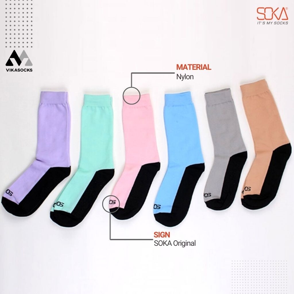 SOKA Kaos Kaki Original Tapak Hitam Non Jempol Warna Polos