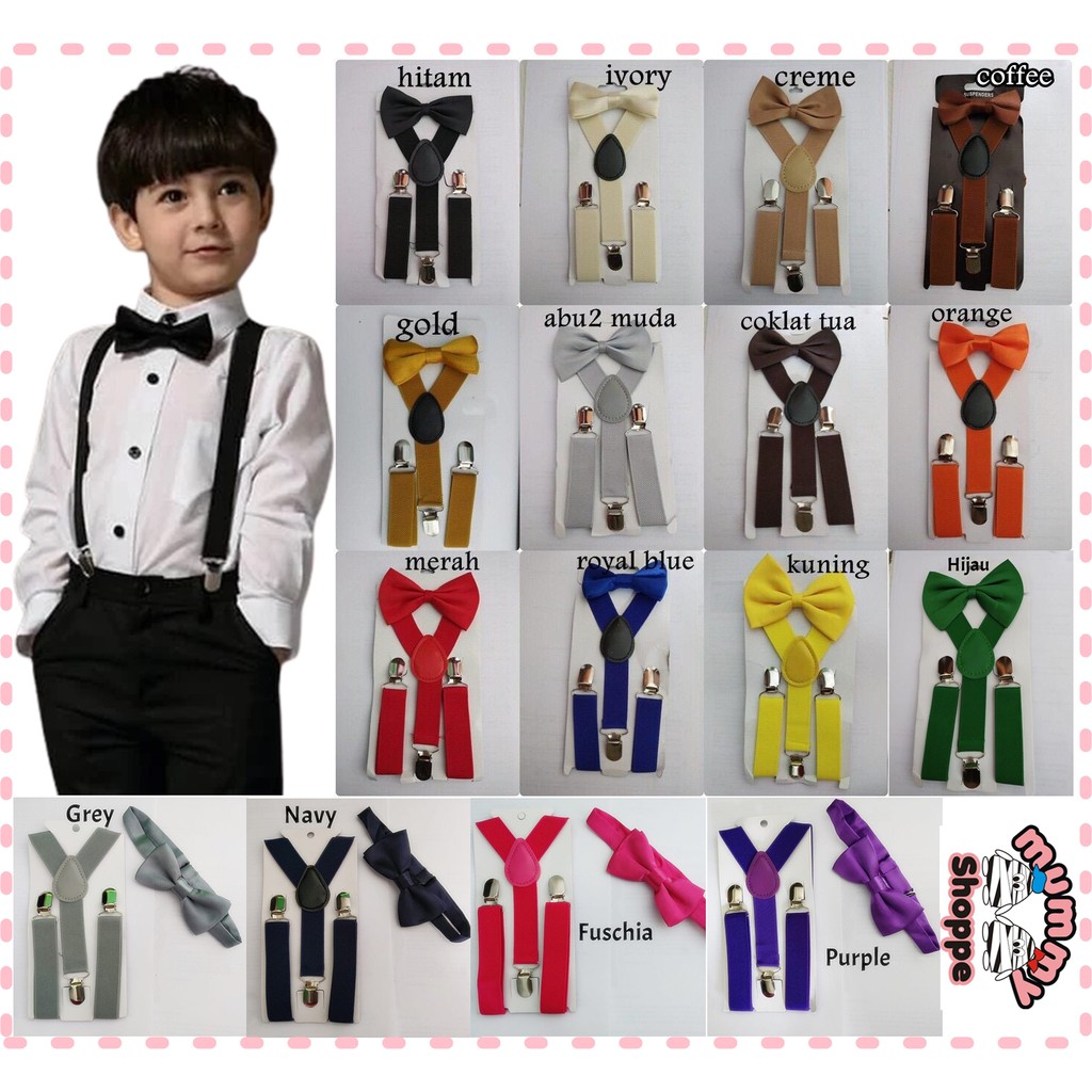 set fashion aksesoris anak balita suspender dan dasi kupu-kupu