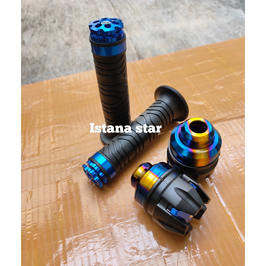 Handgrip Grip Karet Empuk + Jalu Stang CNC Ring Bisa Untuk Semua Motor Universal+jalu as 2 tone